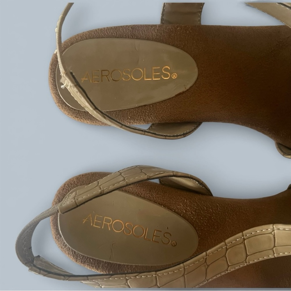 Aerosoles‎ Women's Sandals Brasserie Faux Croc Embossed Slingback Tan Sz 6.5 - Picture 6 of 13